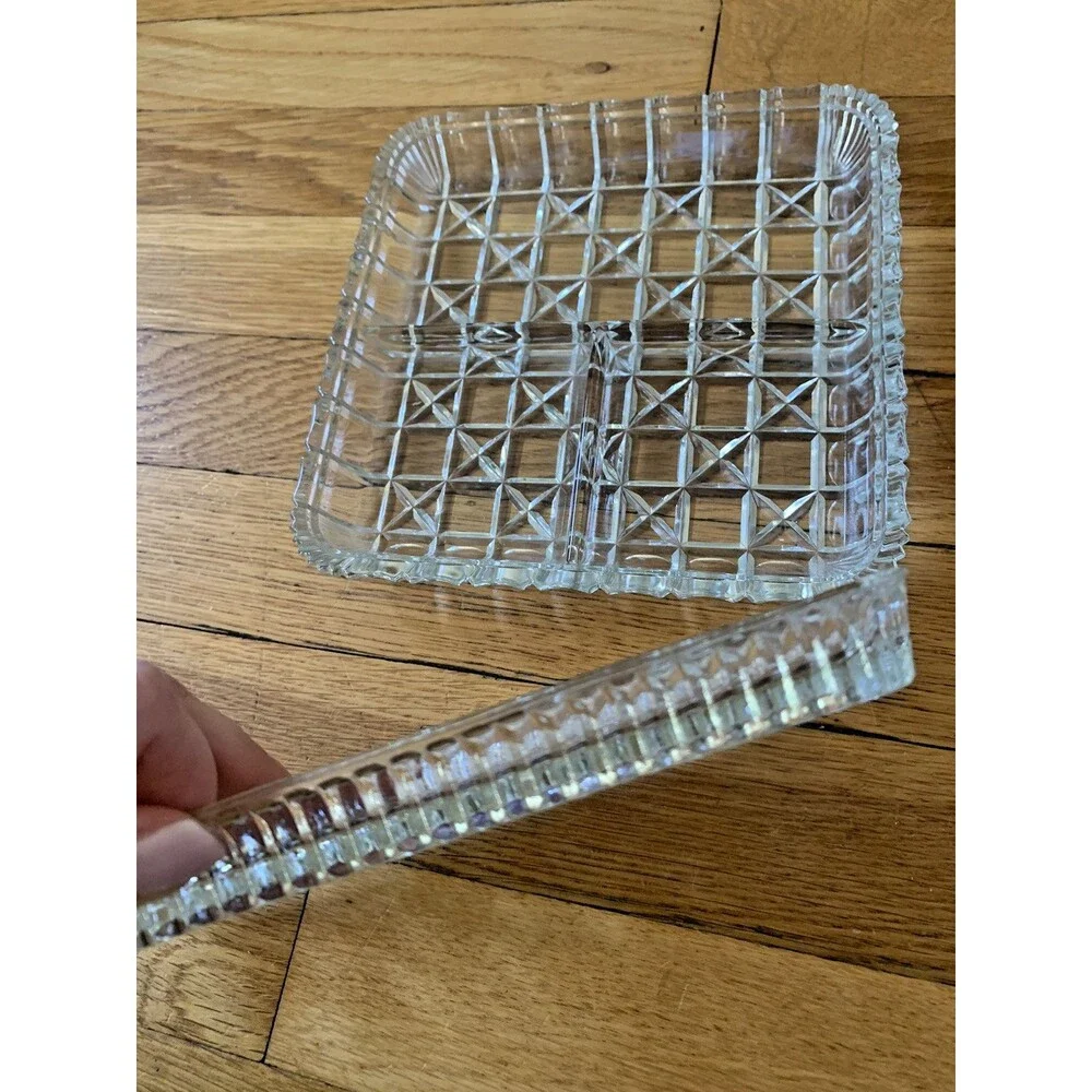 VTG Cut Glass Snack Sandwitch Trays Bohemian Large Heavy Solid (Set Of 2)